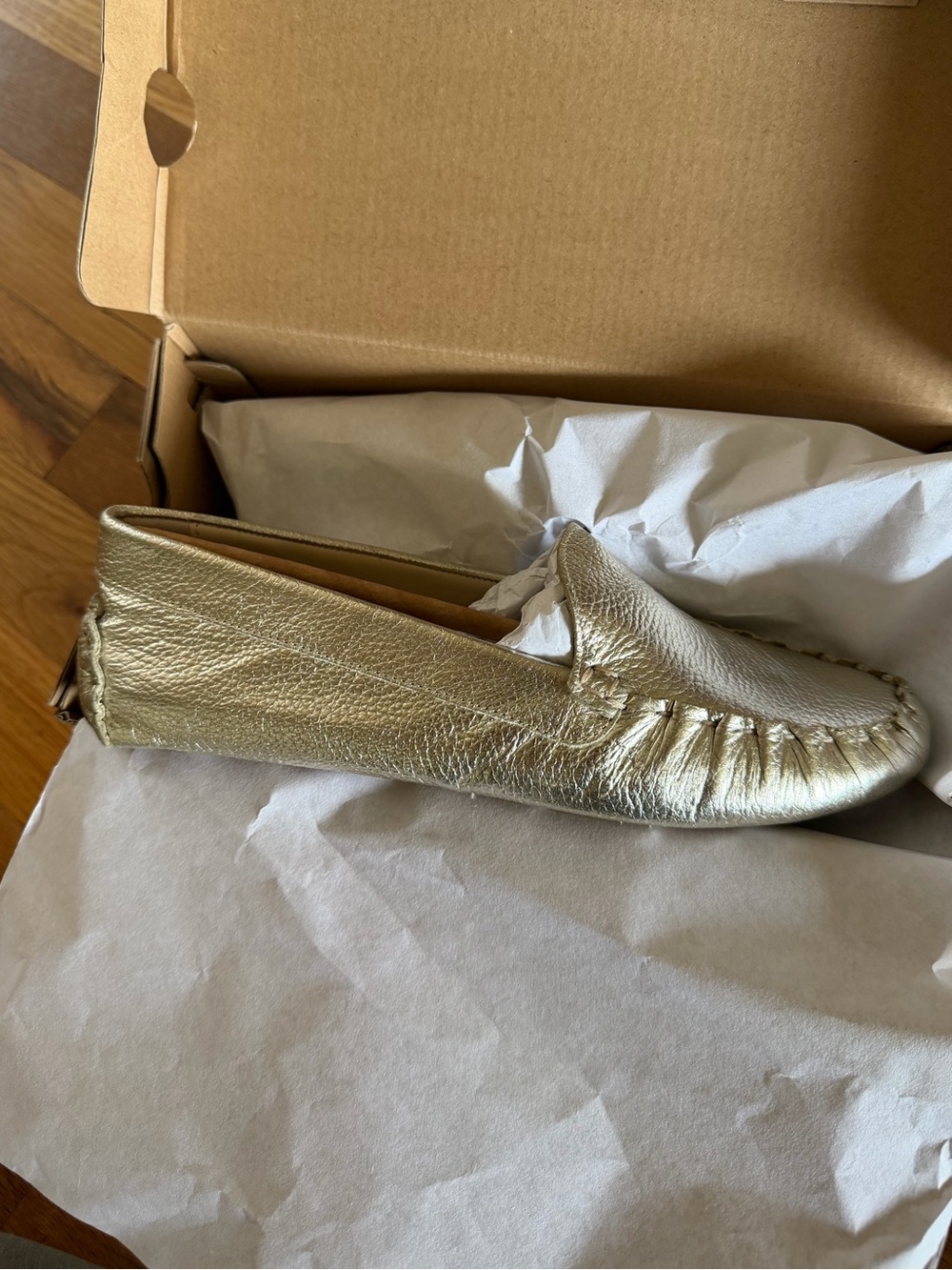 Cole Haan Metallic Gold Leather Evelyn Driver Flats